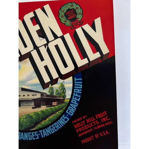 VINTAGE Original Citrus ORANGE Crate Label FLORIDA Christmas Holly DECOUPAGE MCM - Picture 4 of 8